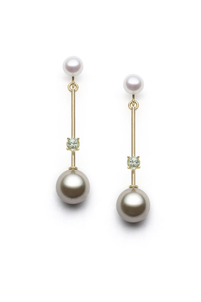 Boucles d'oreilles interchangeables en or jaune 18 carats, serties de saphirs et ornées de perles chinoises et de perles de Polynésie française
